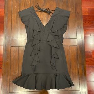 Black cocktail dress with ruffles